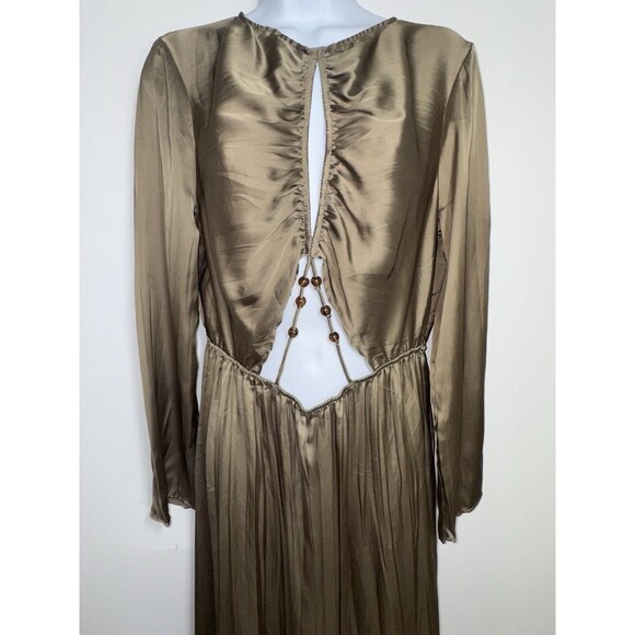ZARA WOMAN SS22 Wrinkle Satin Effect Cut Out Midi Dress Taupe Medium - Picture 3 of 7
